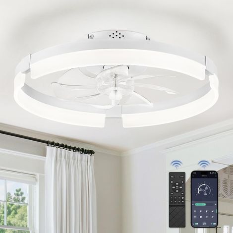 Ventilateur de Plafond 50 cm Moderne avec Lumière LED, Profil Bas, Silencieux, Flux Réversible, 6 Vitesses, 3 Couleurs de Lumière, Chambre/Salon, Blanc (1/5)