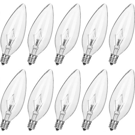 Lot de 10 ampoules incandescentes transparentes 15 W 120 V, culot E12, B10 CTC, effet bougie. (1/5)