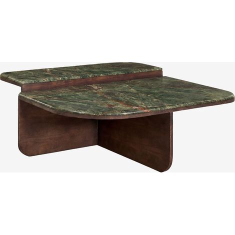 Table basse 90x90 cm en pierre naturelle et bois de manguier Clotsh SKLUM