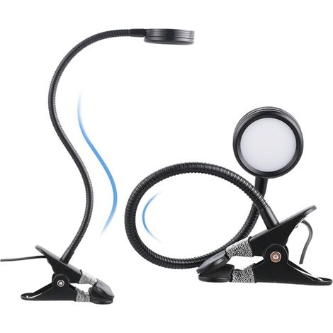 Lampe à Clip LED pour Lecture avec Modes Couleur et Niveaux Luminosité Lampe de Bureau à Pince Métallique Flexible pour Chevet et Bureau Protection des Yeux Noir