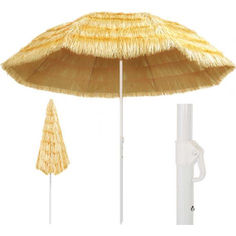 Parasol de Plage Inclinable Style Hawaïen Toile PP et Cadre Acier Naturel Ø 260 cm - PANGIVO (1/5)