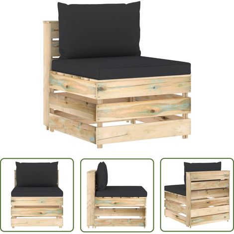 The Living Store Canapé central sectionnel avec coussins Bois imprégné de vert - Canapé Jardin - Mobilier De Jardin - Canapé Extérieur - Meubles De Jardin - Canapé Sectionnel (1/5)