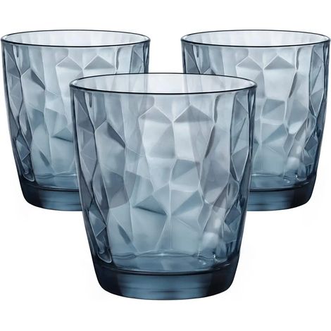 Tris bicchieri acqua diamond Bormioli blu (1/3)