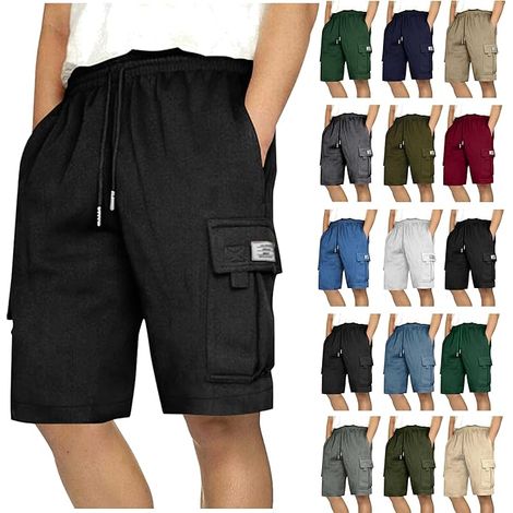 Short Homme Été Pantalon Sport Casual Cargo Shorts Jogging Taille Élastique Randonnée Pantacourt Coton Chino Course Poche Extérieure (1/5)