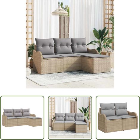 vidaXL Poly-Rattan - Gartensofa-set mit Speicher 4 pcs Beige Poly-Rattan (1/5)
