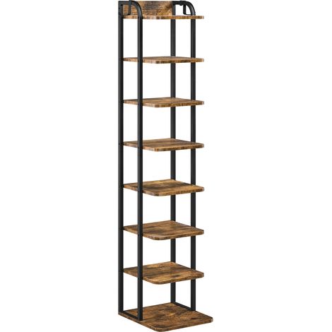 Homevive Zapatero Vertical Estrecho de 8 Niveles Estantería para Zapatos con Doble Gancho para Entrada Salón Marrón Rústico (1/5)