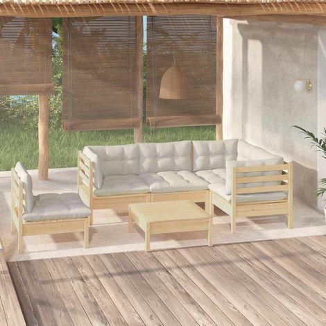 vidaXL Muebles de jardín 6 piezas cojines madera de pino color crema (1/5)