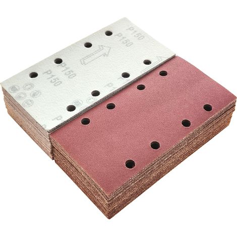 100pièces 93x185mm Papier Abrasif Rectangulaire Grain150 Disques abrasifs Hook and Loop à 8Trous Papier de Verre pour Ponceuse Rectangulaire (1/5)