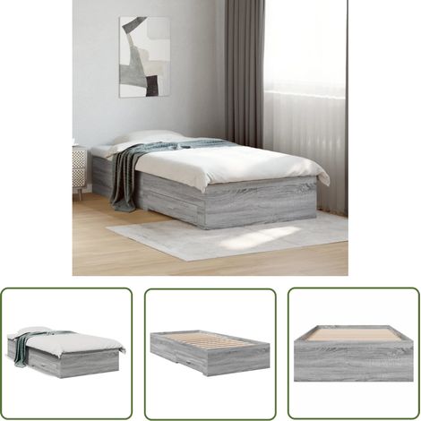 The Living Store Cadre de lit avec tiroirs sans matelas sonoma gris 90x190 cm - Cadre De Lit - Lit Double - Lit Avec Tiroirs - Meuble De Chambre - Design Moderne (1/5)
