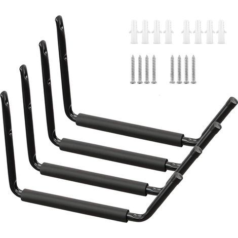 Ganci da parete, ganci portaoggetti resistenti, ganci portautensili giganti, capacità di carico 45 kg, gancio imbottito per garage per kayak, porta legna, biciclette, ecc. (Nero - 4 pezzi) (1/5)