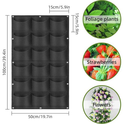 (1 pièce - 18 poches noires) Sacs de culture suspendus, sacs de culture verticaux muraux pour plantes, jardinière d'herbes aromatiques pour l'intérieur et l'extérieur (1/4)