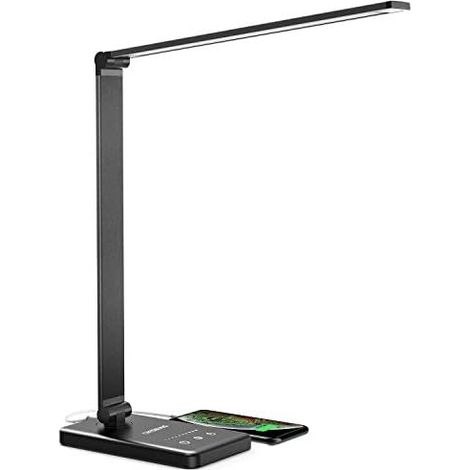Lampe de Bureau LED Contrôle Tactile Protection des Yeux avec Port USB - (Noir) Lampe de Bureau pour Enfants Noir Dimmable 5 Modes de Couleur 10 Niveaux de Luminosité,