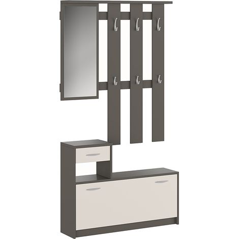 Mueble de entrada con espejo, zapatero y perchero Belfast Grey (1/3)
