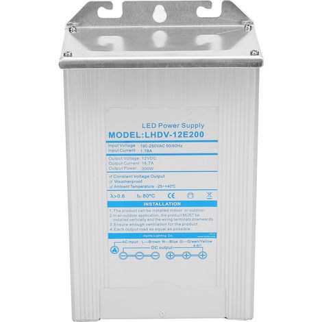 Alimentation étanche 200W 5V pour bande LED module - Boîtier aluminium allié LHDV-5E, source lumineuse extérieure étanche (1/5)