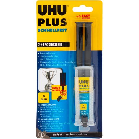 UHU Plus Schnellfest Siringa Mix di Colla Bicomponente 5min Blister 14ml