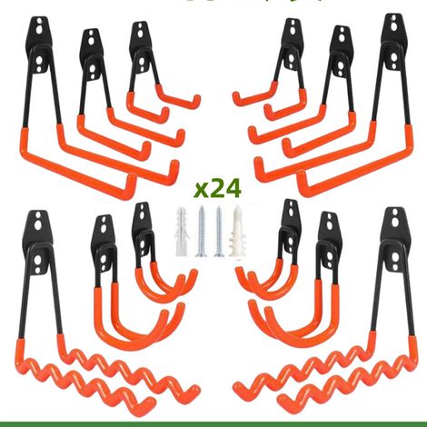 Crochets de garage robustes en acier (avec vis) - Revêtement antidérapant pour outils, échelles, vélos, lot de 12 pièces, durables (1/5)