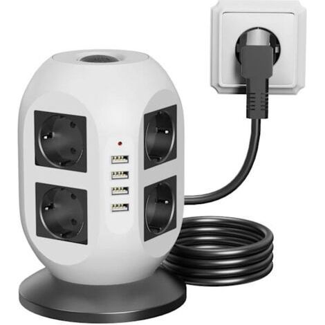 Rallonge USB avec 8 prises, 8 ports USB et protection contre les surtensions — Longueur : 2 mètres, double interrupteur — Convient pour la maison et le bureau (1/5)