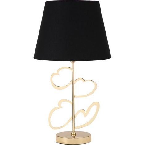 Lampada da tavolo Glam Hearts nera e oro con paralume in tessuto