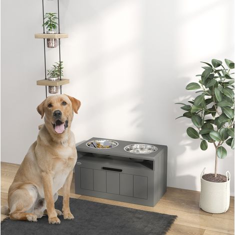 Comedero elevado para perro con 2 cuencos de acero inoxidable, antiderrames, gris HAVRYA (1/5)
