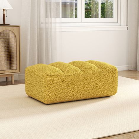 Puf otomano sin respaldo 104 x 61 x 45 cm en fleece granuloso amarillo DESVIAE (1/5)