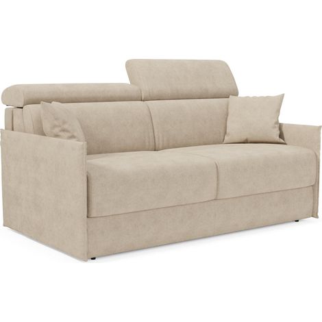 Miryam Sofá cama con reposacabezas reclinables en suave tejido antimanchas T31 149 cm beige