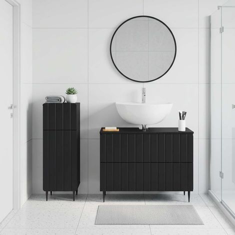 vidaXL 2 Piece Bathroom Cabinet Set ZWOLLE Black Engineered Wood (1/5)