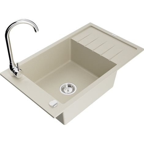 Mexen Elias fregadero de granito de 1 seno con escurridor y grifo de cocina Telma, beige - 6511-69-670200-00 (1/5)