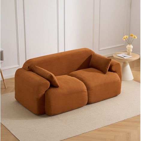Divano 2 posti 186x95x76 cm in velluto a coste marrone, arrotondato – MEUBLIV (1/5)