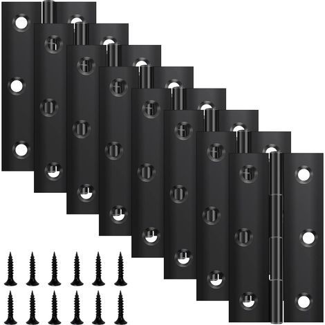 Juego de 8 bisagras plegables de 68 mm × 38 mm, de acero inoxidable negro, tipo piano, pequeñas, para puertas, ventanas y armarios, con 48 tornillos. (1/5)