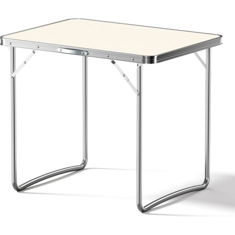 Wiltec Campingtisch klappbar 80x60cm mit weißer Tischplatte aus MDF und Aluminium Rahmen Klapptisch Alu Falttisch Camping Garten Balkon Outdoor Camping Tisch faltbar