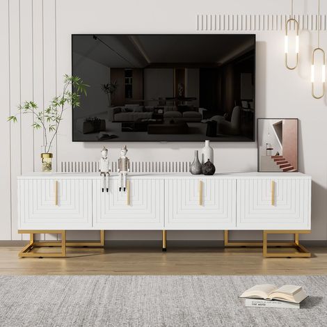 Meuble tv structuré avec portes, poignées et pieds dorés – meuble tv design pour salon (1/5)