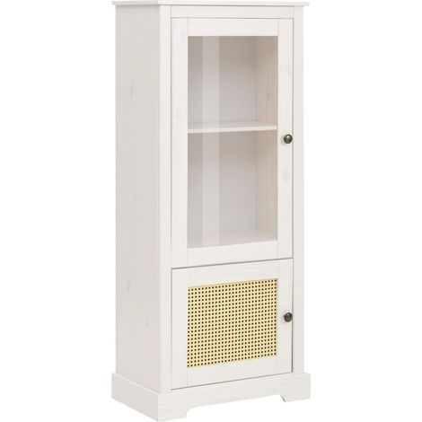 Linda-Vitrine avec 1 porte vitrée et 1 porte en blanc sapin (1/4)