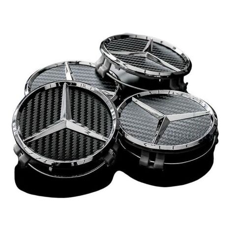 Mercedes 75-mm-Radnabenabdeckungen aus schwarzem Carbon, 4er-Set