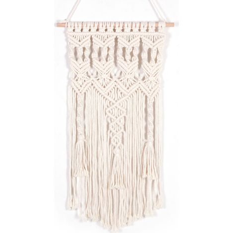 Tenture murale en macramé tissé 75cm x 35cm – Style bohème chic – Cordon en coton sans produits chimiques – Décoration intérieure moderne