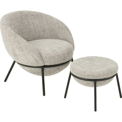 Chaise longue grise avec repose pied métal confort élégant - Gris clair et noir élégant (1/5)