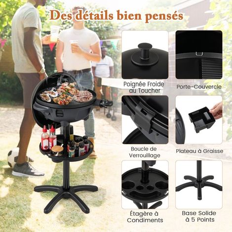 Barbecue électrique noir 1200 W avec plaque antiadhésive 2 zones et température réglable pour jardin terrasse et cuisine (1/5)