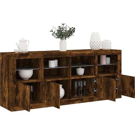 Sideboard mit LED-Leuchten Räuchereiche 163x37x67 cm