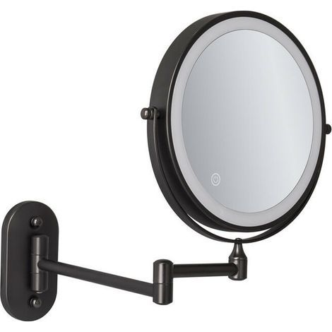 8" LED Magnifying Wall Mirror, USB Rechargeable with 1X/7X, Black (1/2)
