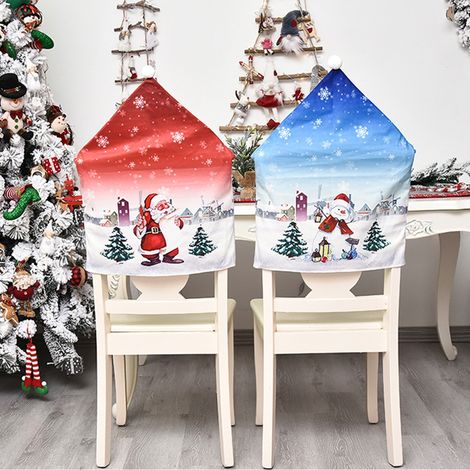 Housses de chaises de Noël avec motifs de bonhomme de neige, Père Noël et renne pour une décoration festive. (1/5)