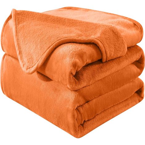 Plaid Couverture Polaire 220x240cm Couleur Orange Doux et Chaude - 350GSM Couverture de Lit 2 Personnes et Plaid Canapé Flanelle - Réversible Double Face (1/5)