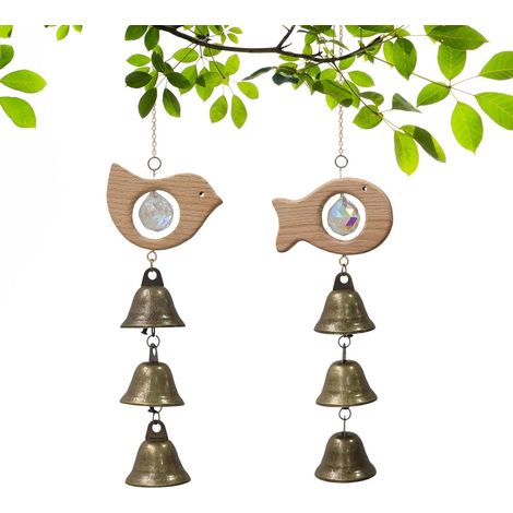 Carillons éoliens d'extérieur, lot de 2, motif poissons et oiseaux Décoration pour la maison Idéal pour les amoureux de la nature, le jardin, la terrasse, le café, le balcon, la cour, le chalet, le (1/5)