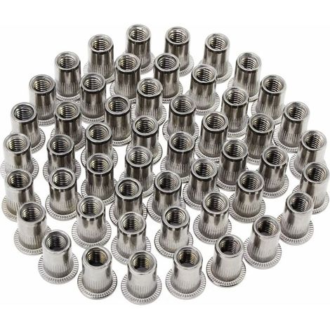 Tuerca remachable de acero inoxidable, herramienta para tuercas, cabeza plana, roscada, tipo M6, 50 unidades (tuerca remachable de acero inoxidable tipo M6)