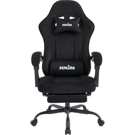Ergonomischer Gaming Stuhl Stoff Schwarz Fußstütze Lordosenstütze (1/5)