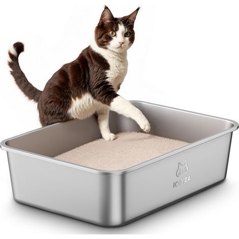Katzentoilette aus Edelstahl, 45 x 35 x 15 cm, geruchsdicht, für große Katzen und Kaninchen (1/5)