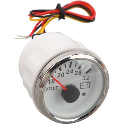 Voltmètre 52 mm, cadran blanc, lunette argentée, 18-32 V, universel, pour camping-car et bateau, 9-32 V CC (1/5)