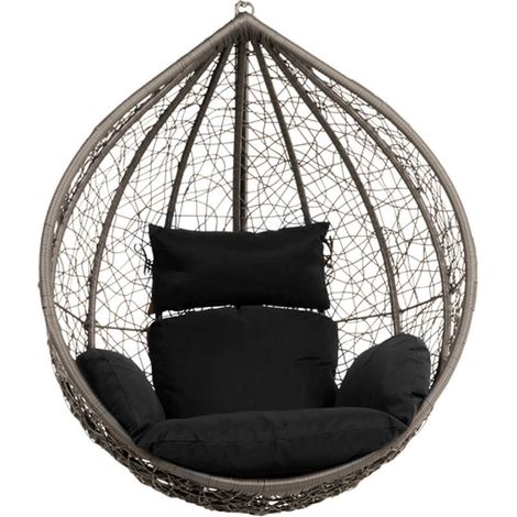 HOME DELUXE - Poltrona sospesa in polyrattan CIELO Colore: Nero, Caratteristiche: Cestino e cuscino