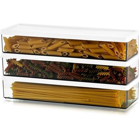 Contenitori per pasta in plastica Tigrezy, contenitore per spaghetti ermetico, contenitori per pasta con coperchi, contenitori per alimenti resistenti e impilabili, 3 scatole trasparenti per la conser (1/4)