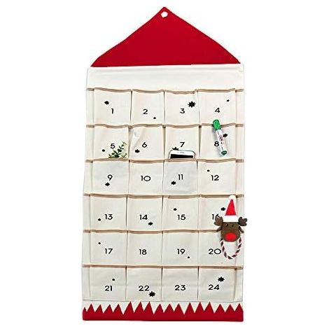 Nazalus-Hot Sale-Fillable Adventskalender, Weihnachtskalender, befüllbar, 24 Taschen, hängender Stoff-Weihnachtskalender, Weihnachtsdekorationen (rot)