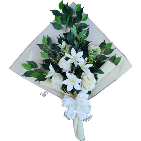 Bouquet de Fleurs artificielles pour cimetière avec Vase à Mettre dans Le Pot du Vase 78 x 63 x 20 cm (lys Blancs) (1/5)