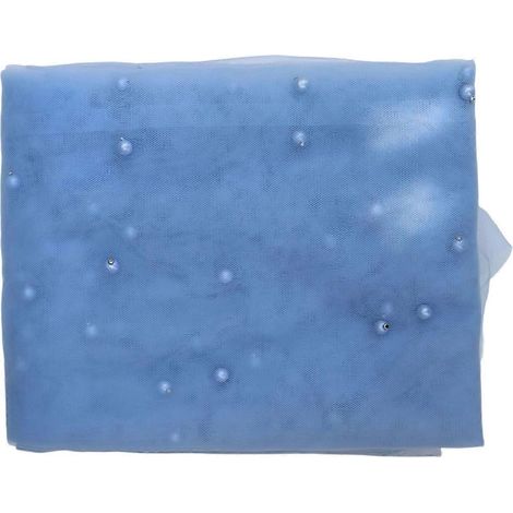 Chemin de table en gaze française orné de perles, nappe en tulle transparent bleu pour desserts, idéale pour les mariages et autres événements. (1/5)